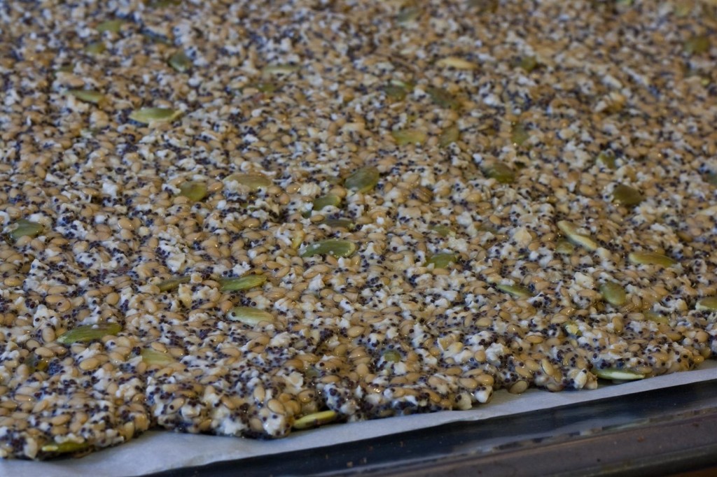 Spreading the mix out on the tray