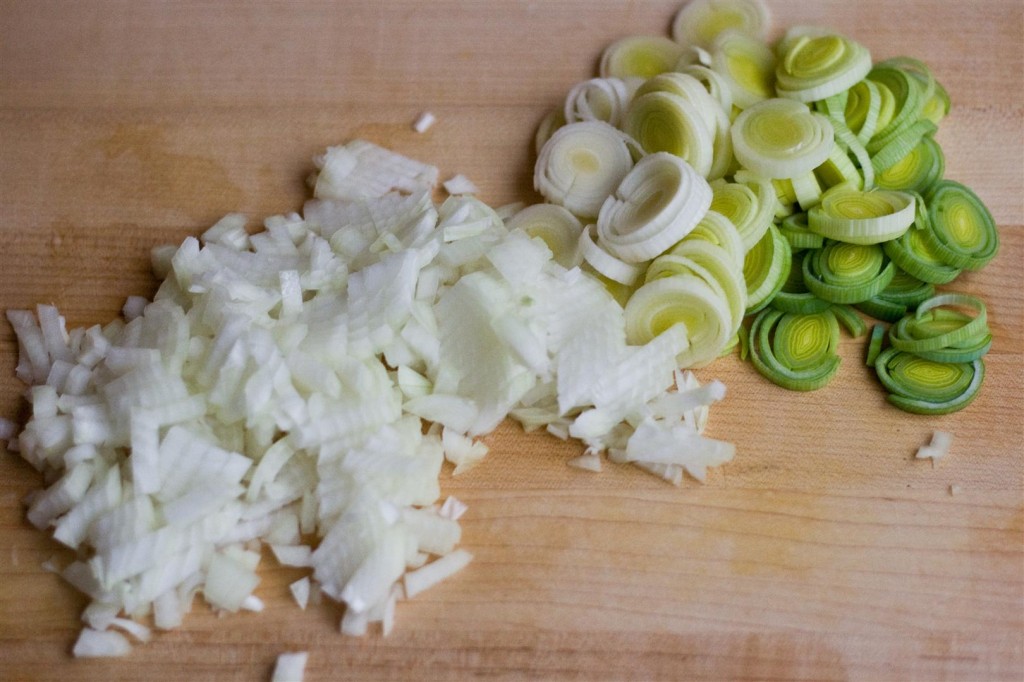 Cutting onion and leek