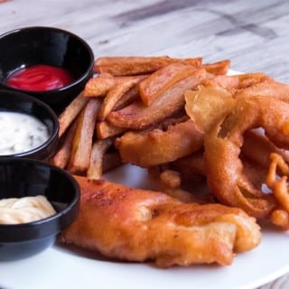 Fish, chips and onion rings